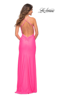 La Femme-La Femme Faux-Wrap Long Prom Dress with Side Knot