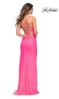 La Femme-La Femme Strappy-Back Long Jersey Prom Dress