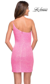 La Femme-La Femme Pink One-Shoulder Sequin Homecoming Dress
