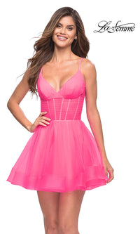 La Femme-Bright Neon Pink Short La Femme Homecoming Dress