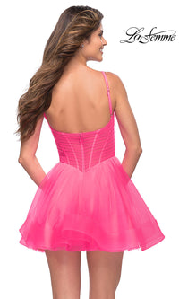 La Femme-Bright Neon Pink Short La Femme Homecoming Dress