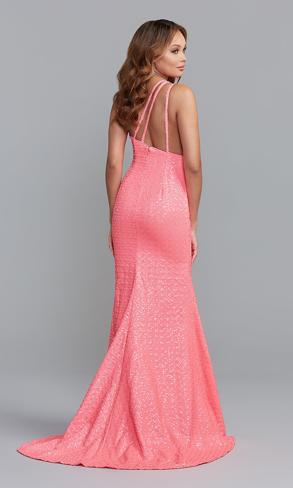 PromGirl One-Shoulder Long Prom Dress in Neon Pink