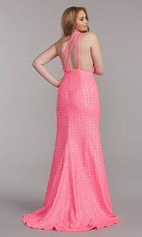 PromGirl One-Shoulder Long Prom Dress in Neon Pink