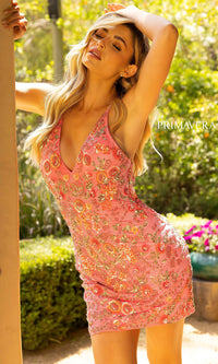 Primavera-Floral Sequin Short Designer Homecoming Dress