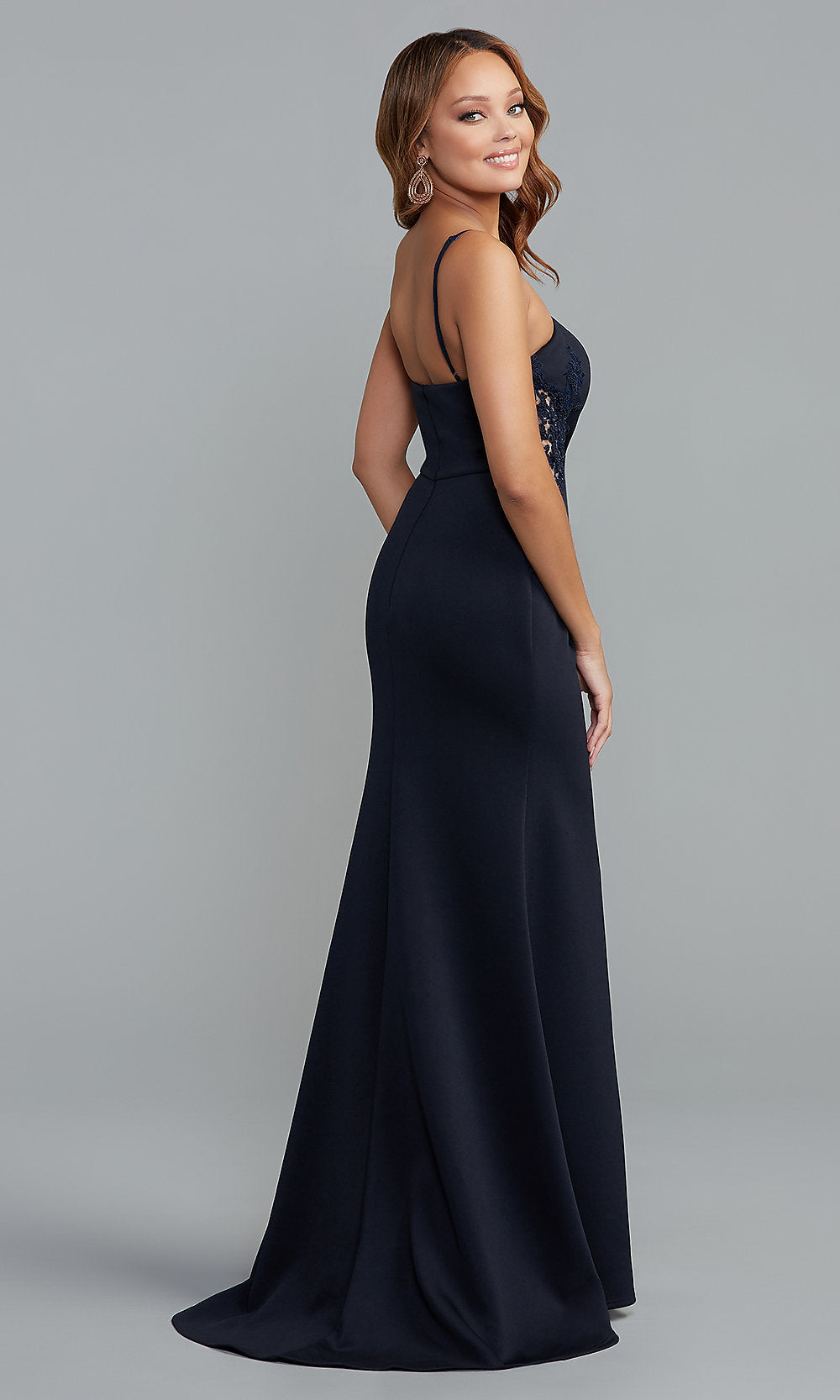 Promgirl Private Label-Embroidered-Sheer-Side PromGirl Long Prom Dress