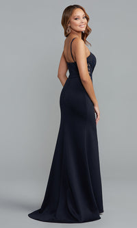 Promgirl Private Label-Embroidered-Sheer-Side PromGirl Long Prom Dress