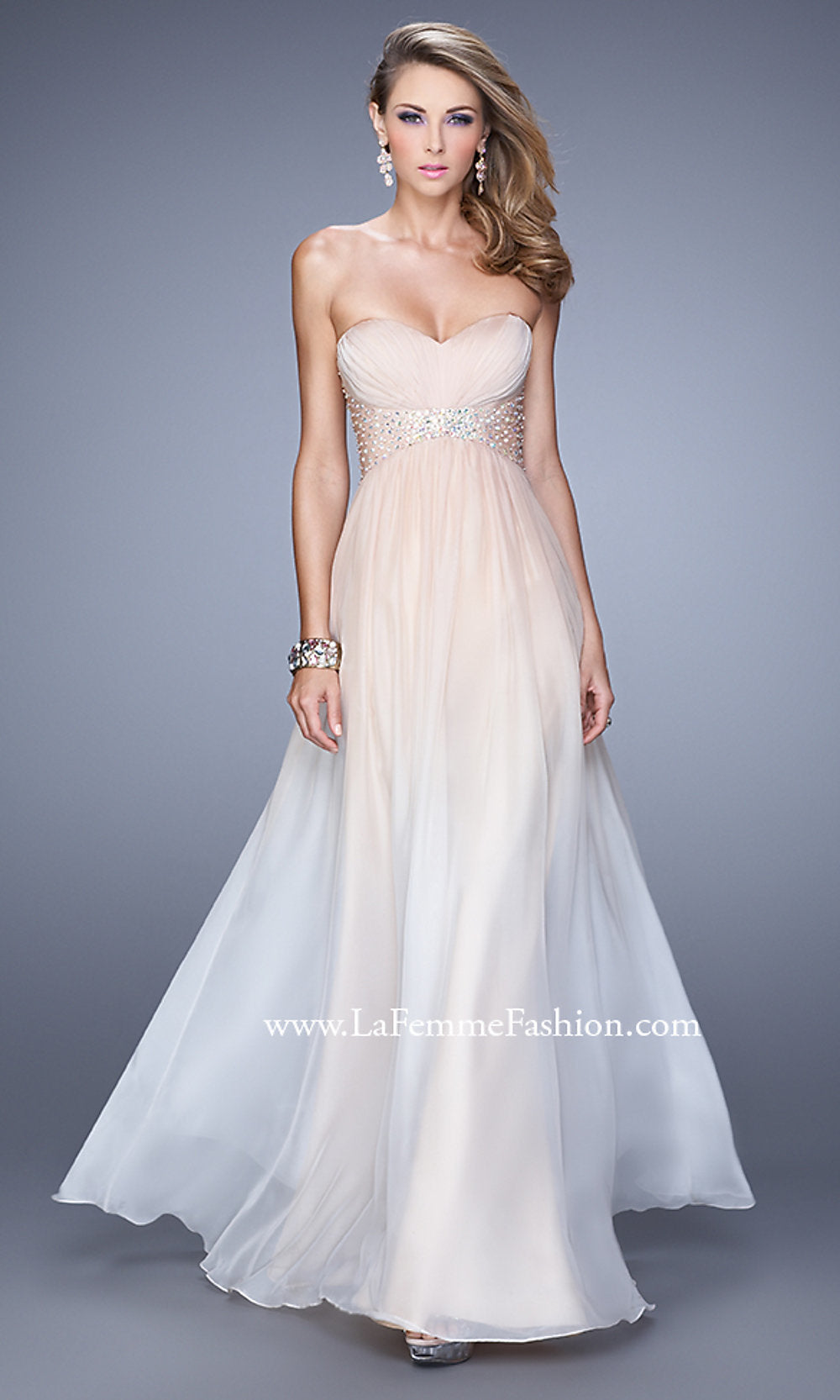 La Femme Strappy-Back Strapless Long Prom Dress