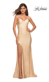 La Femme-La Femme Simple Long Prom Dress with Rhinestones