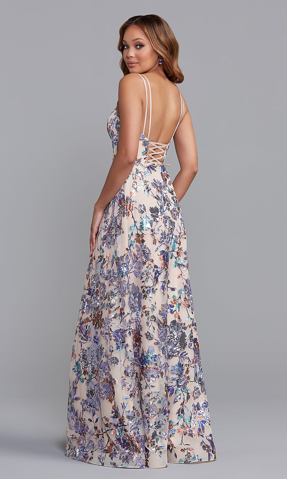 Promgirl Private Label-PromGirl Multicolor-Sequin A-Line Long Prom Dress