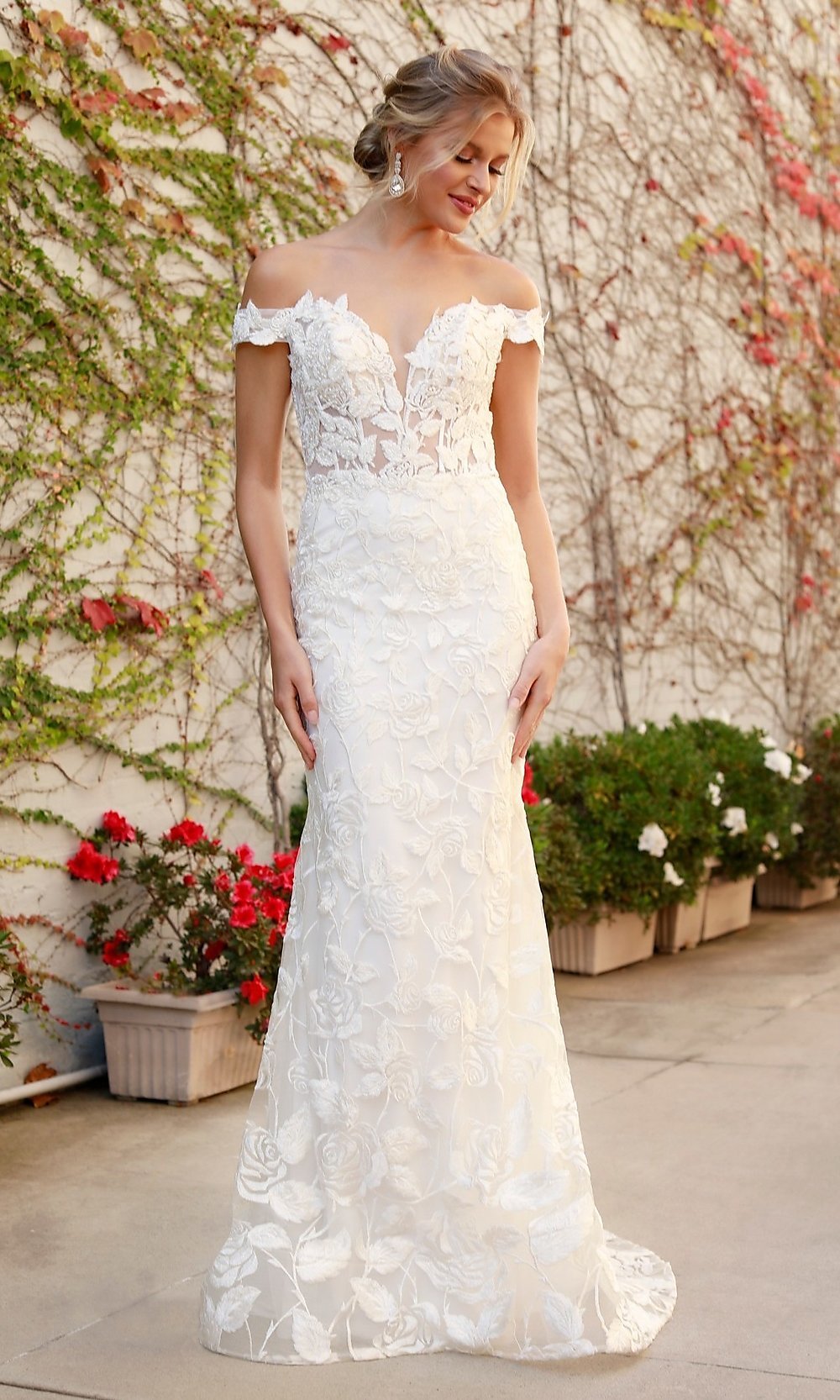 Narianna-Embroidered Long White Formal Dress