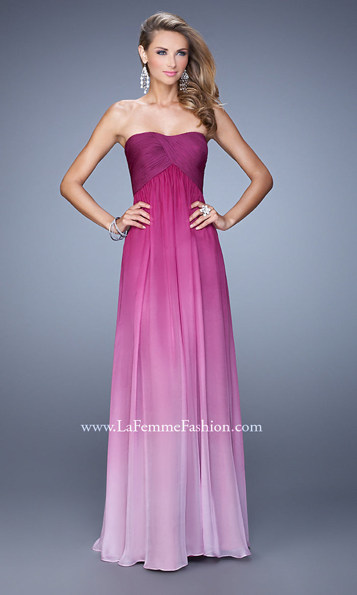 Long Strapless Ombre Prom Dress by La Femme