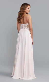 Sheer-Bodice Long PromGirl Sweetheart Prom Dress