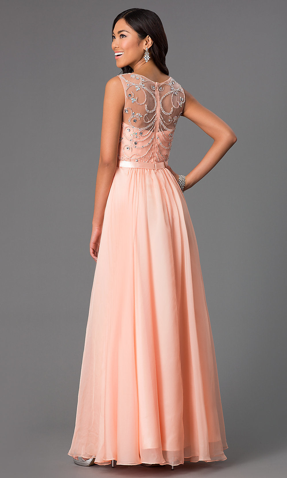Long Sleeveless Prom Dress with Jewel Detailing