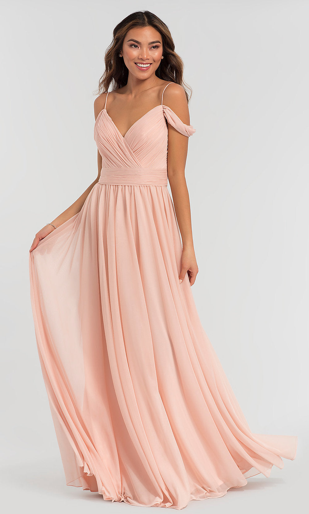 Cold-Shoulder Stretch-Chiffon Long Prom Dress