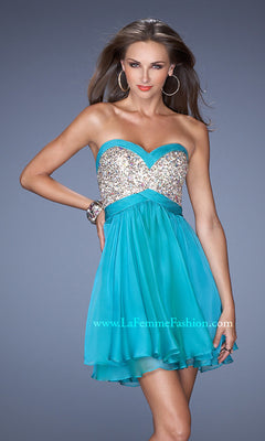 Strapless Short Tiered Party Dress by La Femme Peacock / 00
