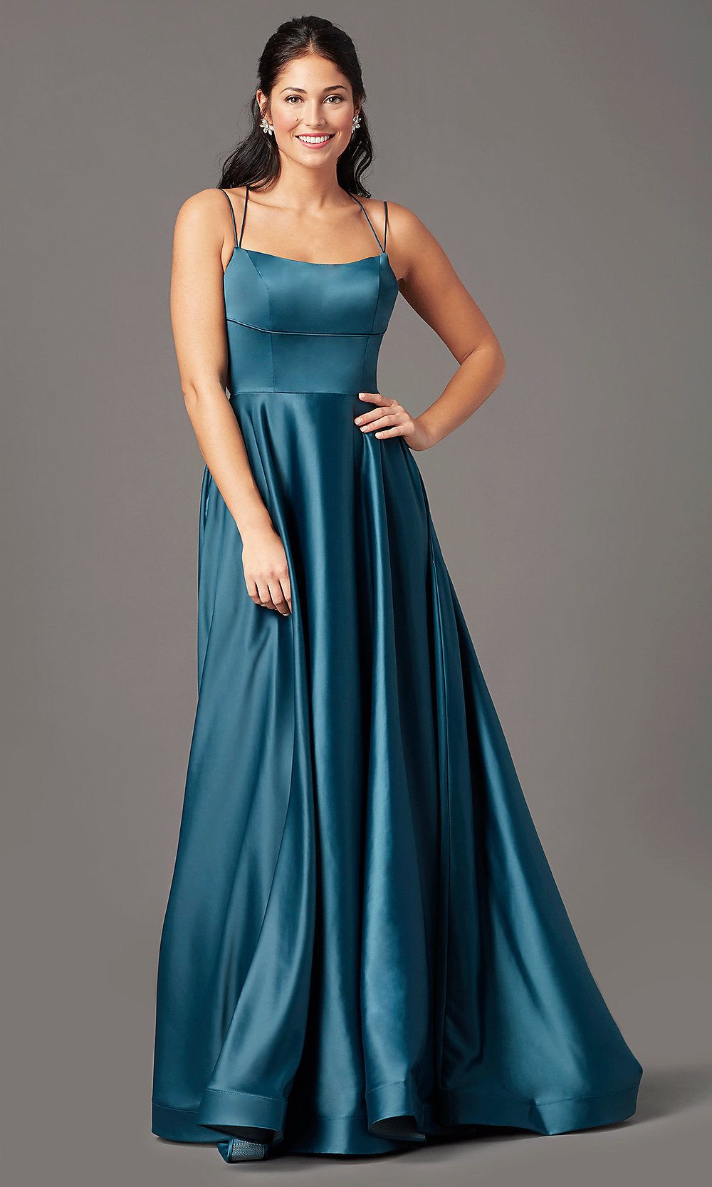 Square-Neck Long Formal Prom Dress by PromGirl