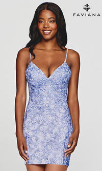 Faviana-V-Neck Short Backless Homecoming Dress by Faviana