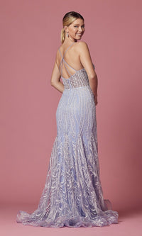 Light Periwinkle Purple Beaded Long Prom Dress