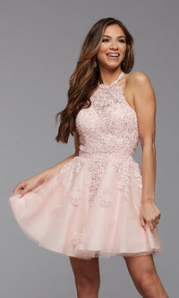 Promgirl Private Label-Halter Short PromGirl Prom Dress with Corset