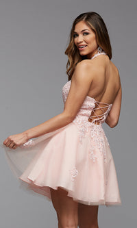 Promgirl Private Label-Halter Short PromGirl Prom Dress with Corset