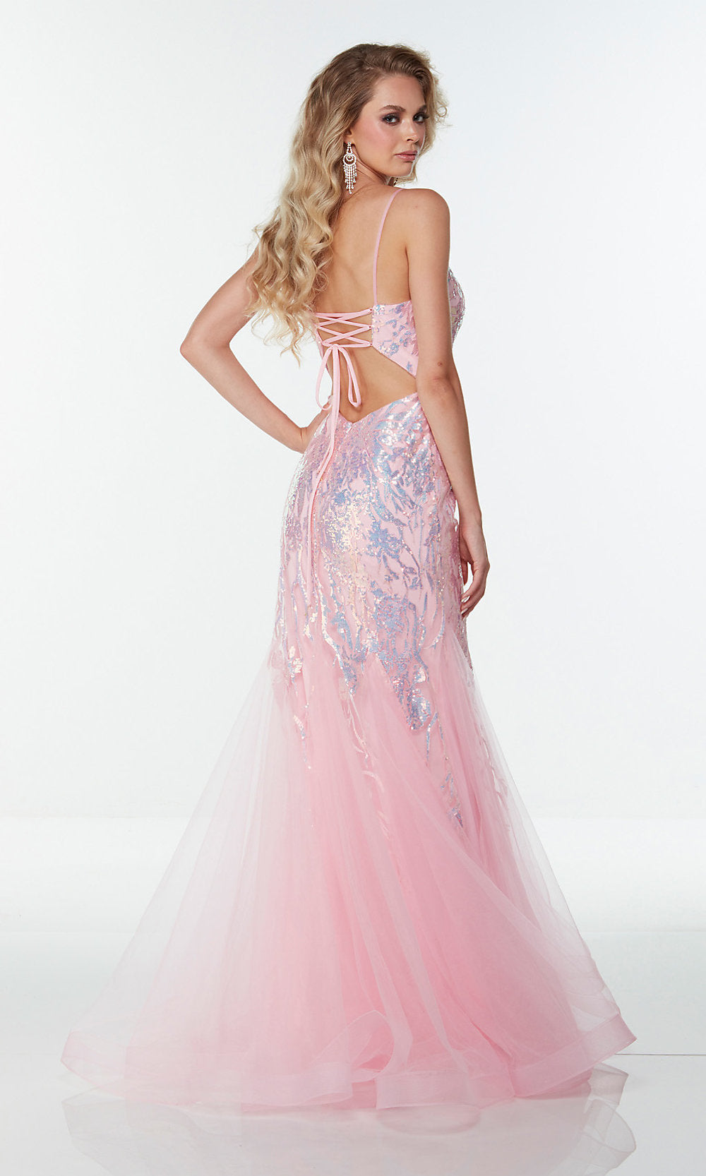 Sequin-Print Long Pink Mermaid Prom Dress by Alyce