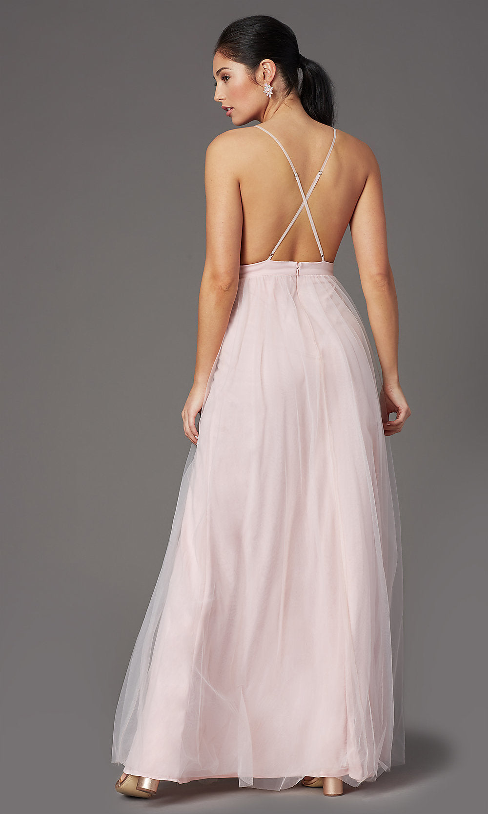 Long Open-Back Formal Tulle Prom Dress by PromGirl