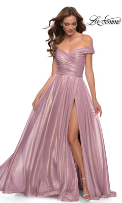 La Femme Long Pink Metallic Prom Dress - PromGirl La Femme Long Pink Metallic Prom Dress - PromGirl