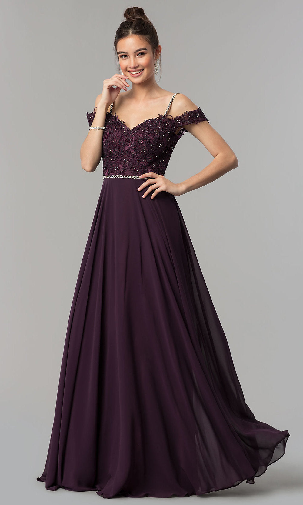 Dancing Queen-Cold-Shoulder Sweetheart Long Chiffon Prom Dress