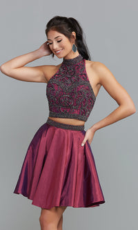 Short Two-Piece Beaded Homecoming Dress