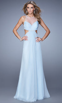 High-Neck Long La Femme Prom Dress with Cut Outs