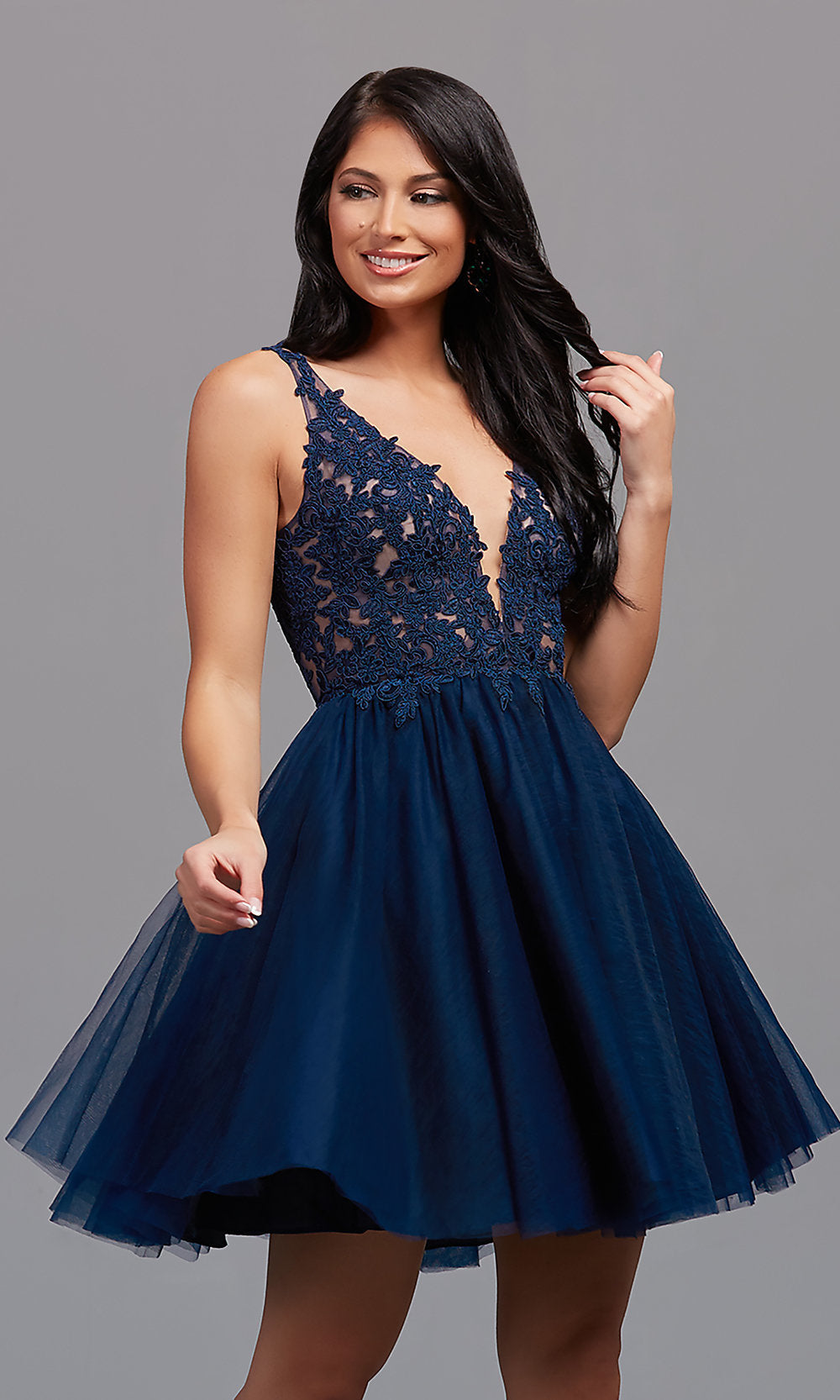 PromGirl Embroidered-Bodice Short Homecoming Dress