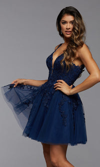 Promgirl Private Label-PromGirl Babydoll Short Prom Dress with Beading
