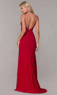 Dave and Johnny-Long V-Neck Dave and Johnny Prom Dress with Slit