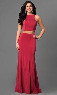 La Femme-Two Piece La Femme Prom Dress with an Open Back