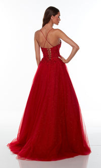 Alyce Beaded-Bodice Long Red Glitter Prom Ball Gown