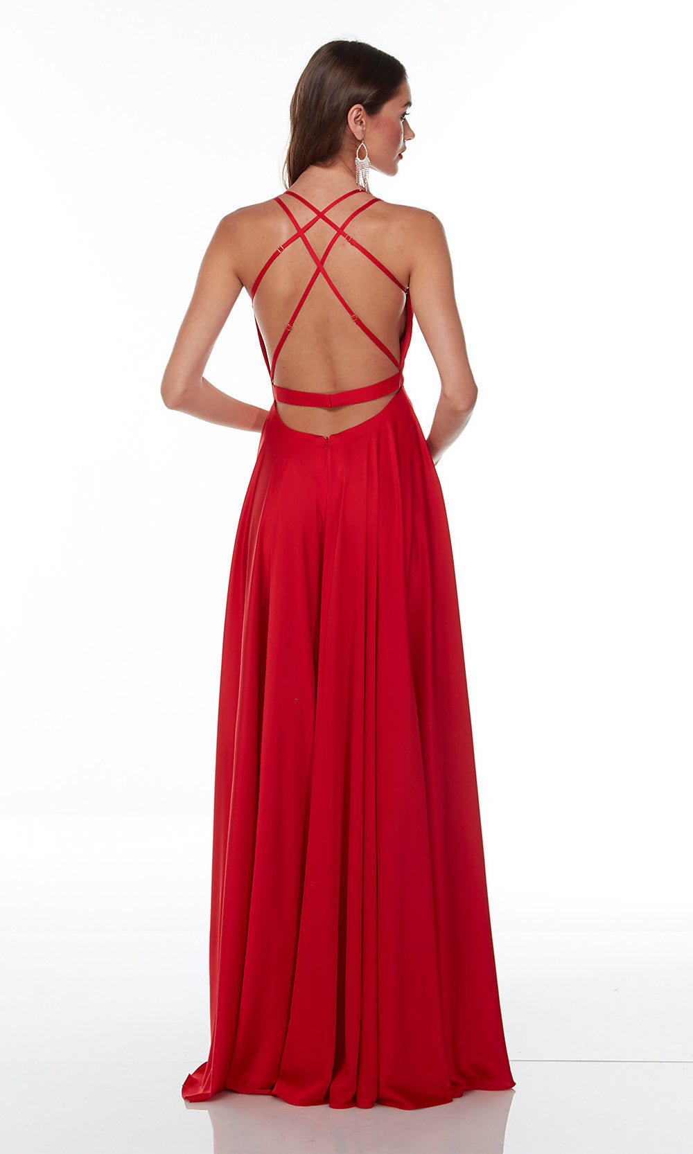 Alyce Strappy-Open-Back Long A-Line Red Prom Dress