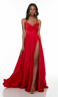 Alyce Strappy-Open-Back Long A-Line Red Prom Dress