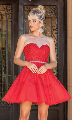 Dancing Queen-Embroidered Short Strapless Semi-Formal Prom Dress