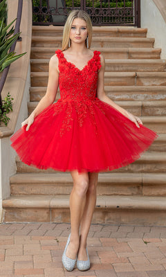 Dancing Queen-Corset-Back Short Homecoming Dress with 3D Flowers