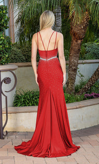 Dancing Queen-Jeweled Long Formal Prom Dress with Train