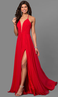 Faviana-Faviana Low V-Neck Corset Back Prom Dress 