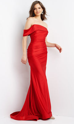 JVN by Jovani-JVN by Jovani One-Shoulder Long Red Prom Dress