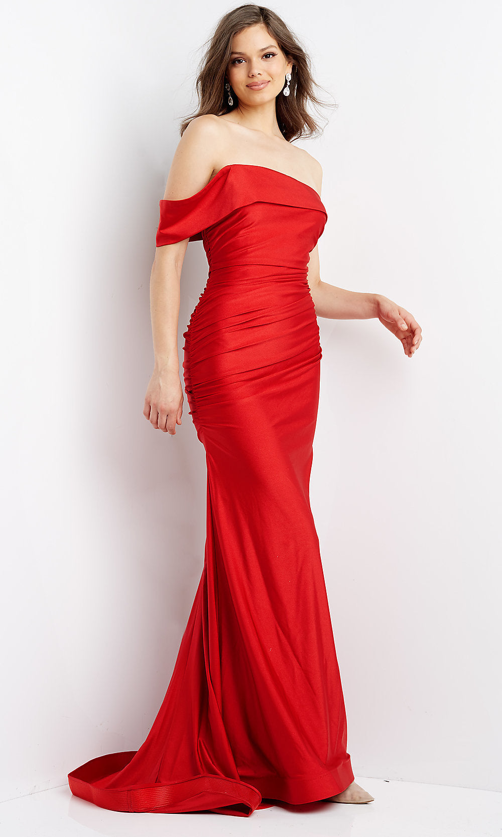 JVN by Jovani One-Shoulder Long Red Prom Dress