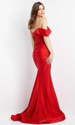 JVN by Jovani-JVN by Jovani One-Shoulder Long Red Prom Dress