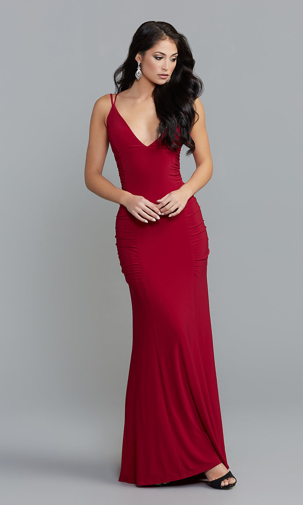 Skim Pygmalion global Jump Tight Side-Ruched Long Red Prom Dress - PromGirl