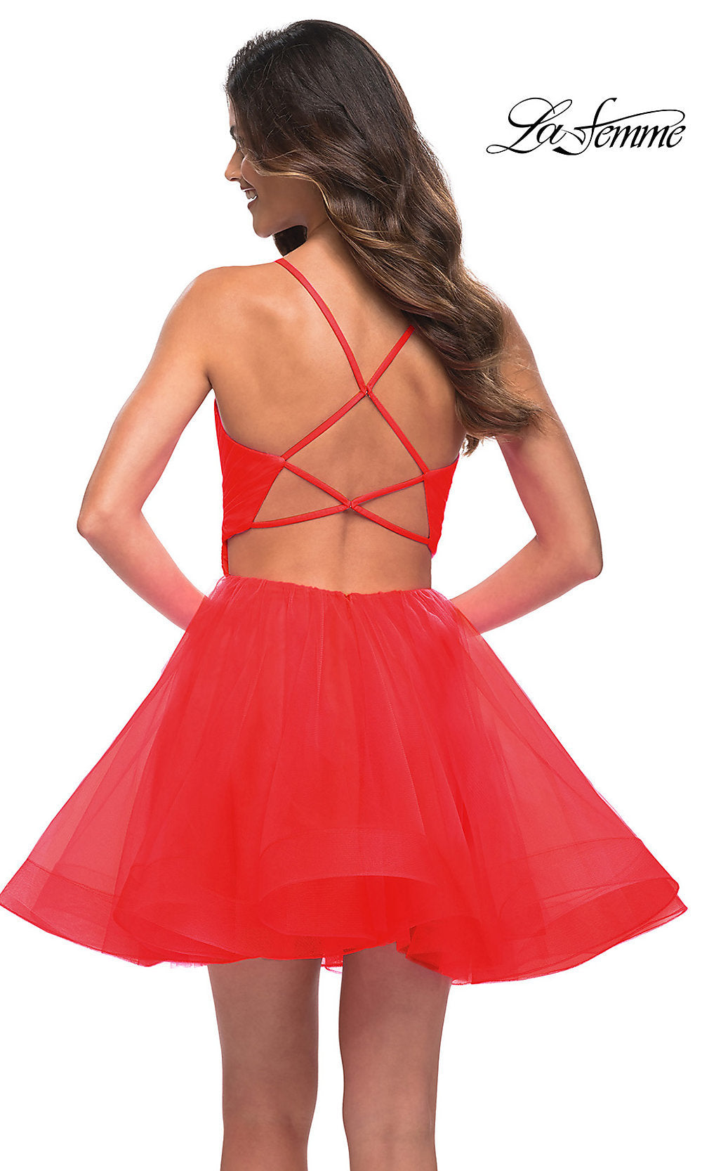 La Femme-Strappy-Back Short Fit-and-Flare Homecoming Dress