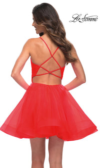 La Femme-Strappy-Back Short Fit-and-Flare Homecoming Dress