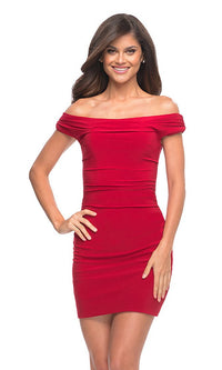 La Femme-La Femme Off-the-Shoulder Short Homecoming Dress