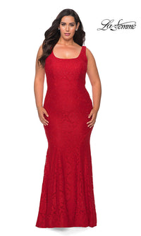 La Femme-Beaded-Lace Plus-Size Long La Femme Formal Dress