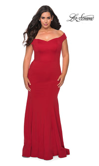 La Femme Off-Shoulder Long Plus-Size Formal Dress